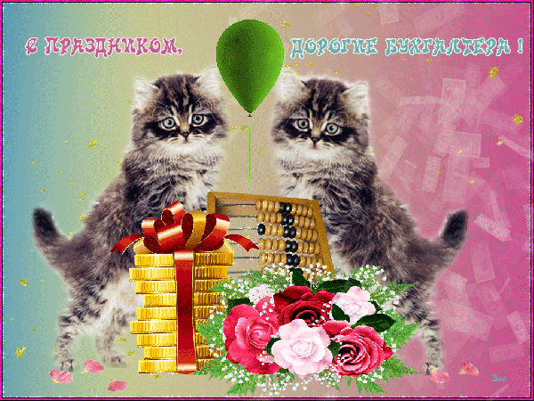 Гифка со смешными котятами "С Праздником дорогие бухгалтера"